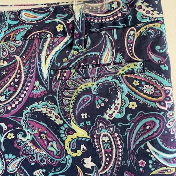 LANDS' END Colorful Paisley Cotton Flat Front Fit 2 Bermuda Shorts - Picture 2 of 14